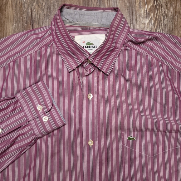Lacoste Striped Slim Fit Casual Button Up Shirt Sz FR 40 US Med